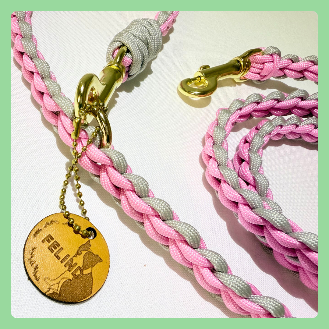 パラコードリード(ハート編み)パステルピンク&ライトグレー - 画像 (3)