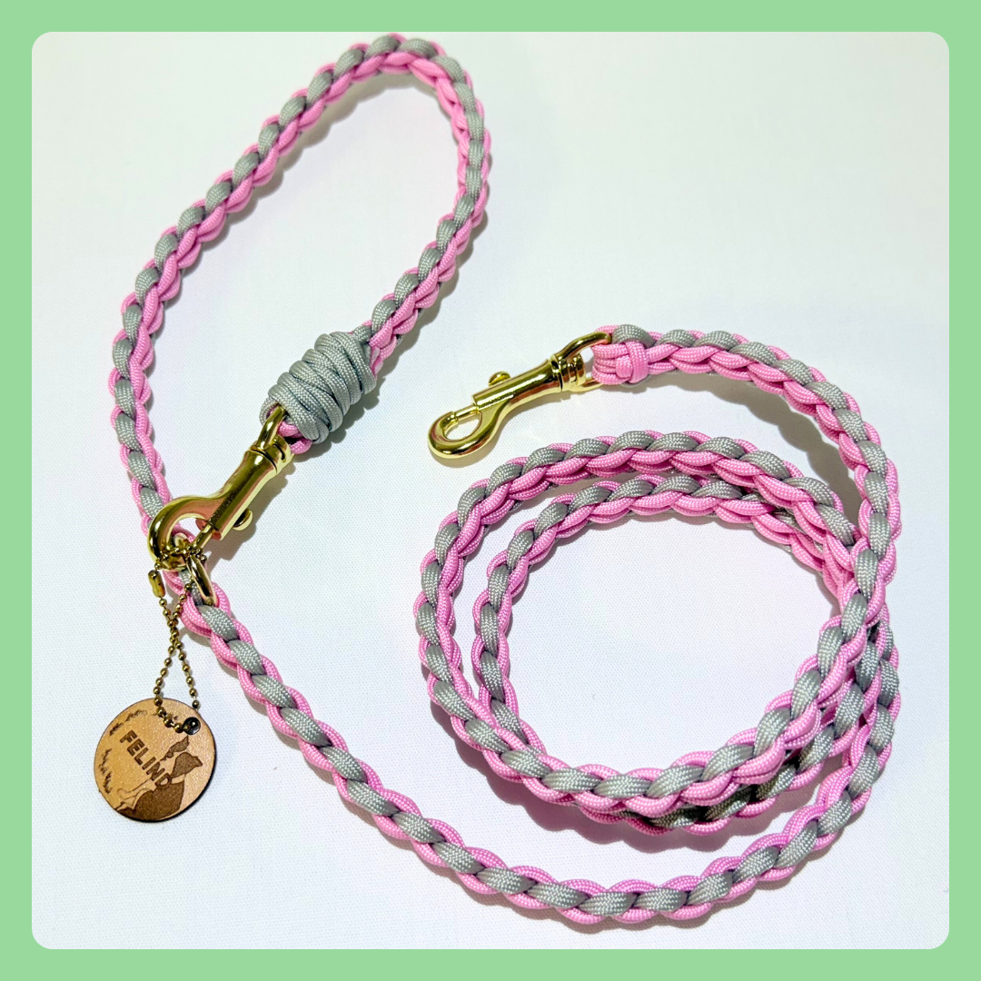 パラコードリード(ハート編み)パステルピンク&ライトグレー - 画像 (4)